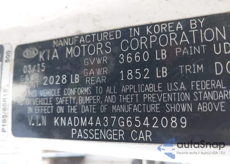 2016 Kia Rio Lx из США, поврежденный, VIN KNADM4A37G6542089